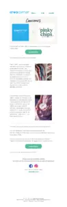 Concours Creatorner x Pinky Chips: logo Creatorner et Pinky Chips, bouton “Je participe” et sections texte descriptives autour du jeu concours.